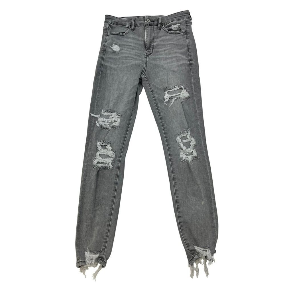 American Eagle Womens Distressed Jeggings Raw Cuff Gray Size 6s